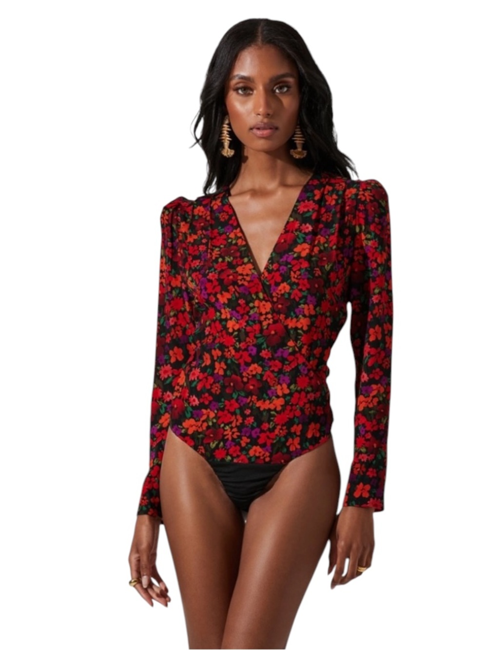 NEW Nordstrom ASTR The Label Bartlett Poppy Floral Bodysuit Surplice Thong